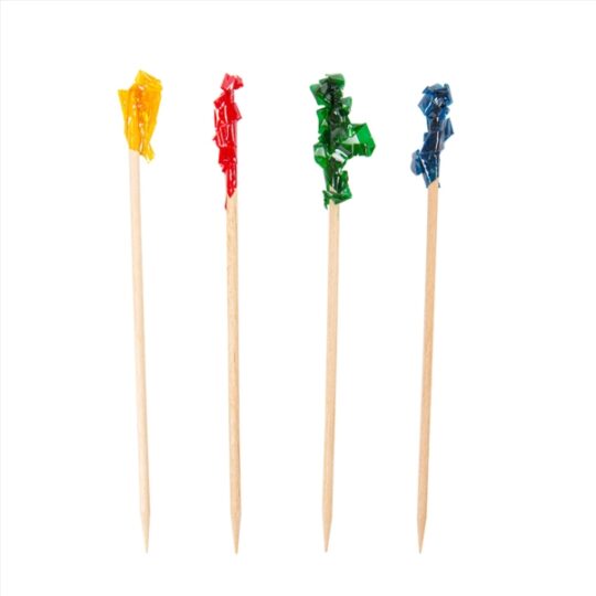 Pincho madera c/adorno palmera 6,5cm 1000uds