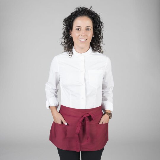 Mandil tela sin peto monedero con bolsillos burdeos